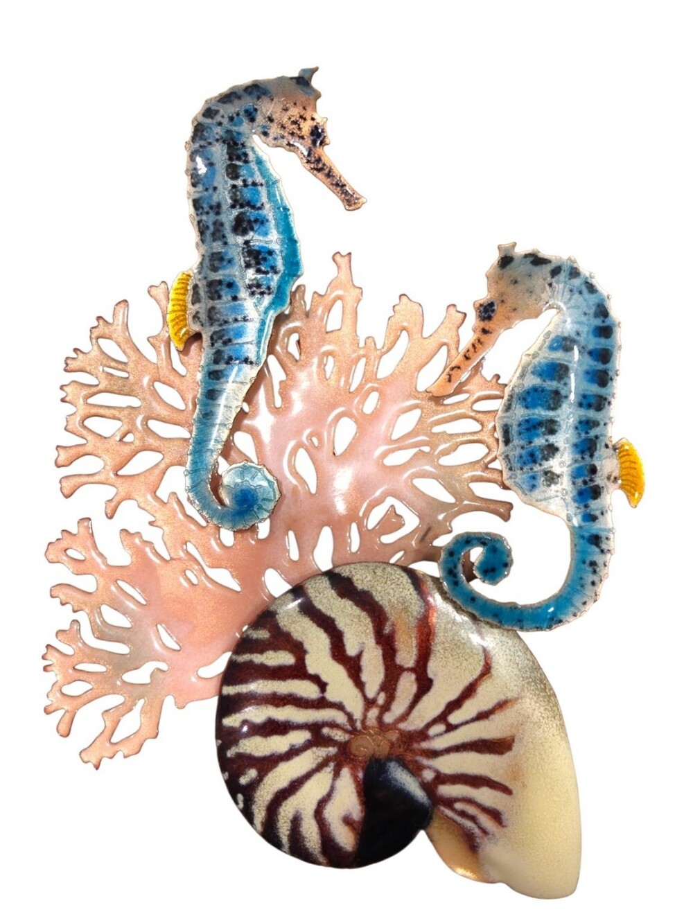 Vtg Bovano Enamel Copper Wall Art Sculpture Seahorses Coral Of Cheshire RARE